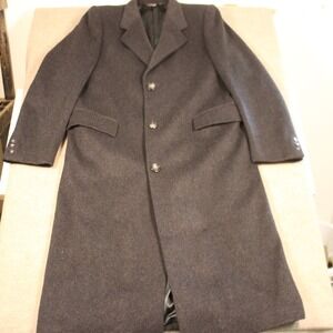 Puccini Mens Wool Cashmere Blend Overcoat Charcoal Grey Size 40 Long Trench Coat
